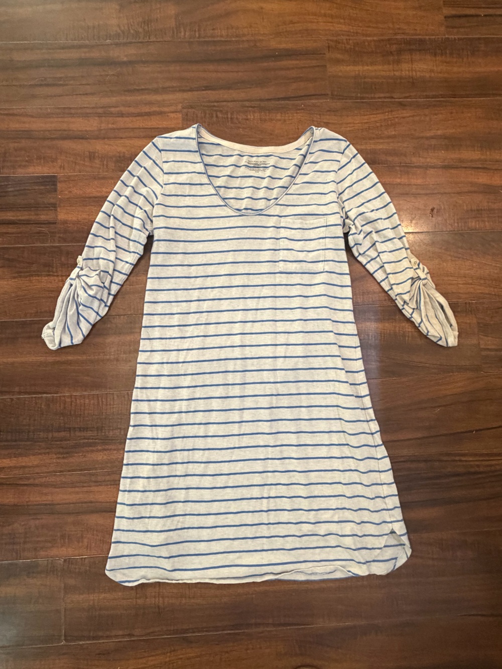 Victoria's Secret Blue and Light Gray Striped Long Sleeve Scoop Top